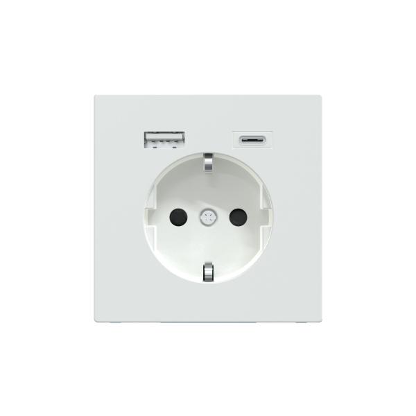 Enchufe + Cargador USB A+C, D-Life, 2P + E, 16A, conexión rápida, Blanco Artico